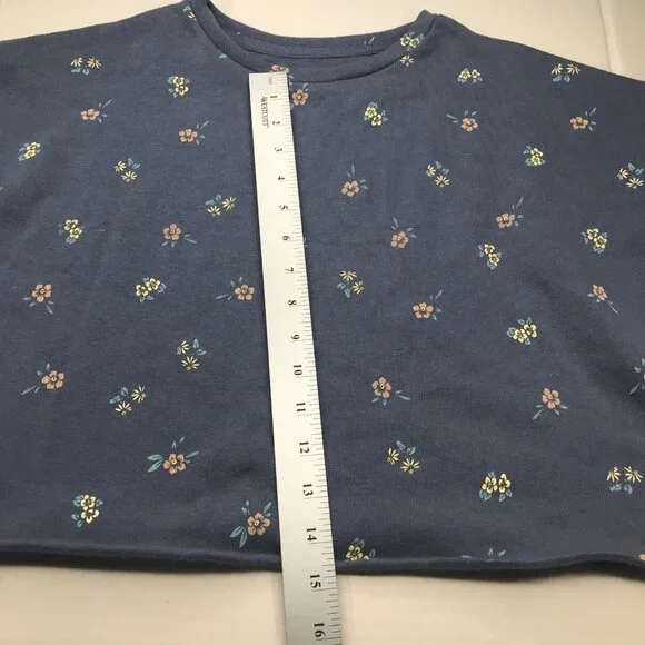 Colsie Women's Long Sleeve Fleece Lounge Sweatshirt Blue With Flowers XS New - Picture 12 of 13